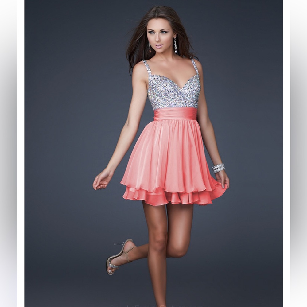 La Femme 16813 Short Dress in Coral